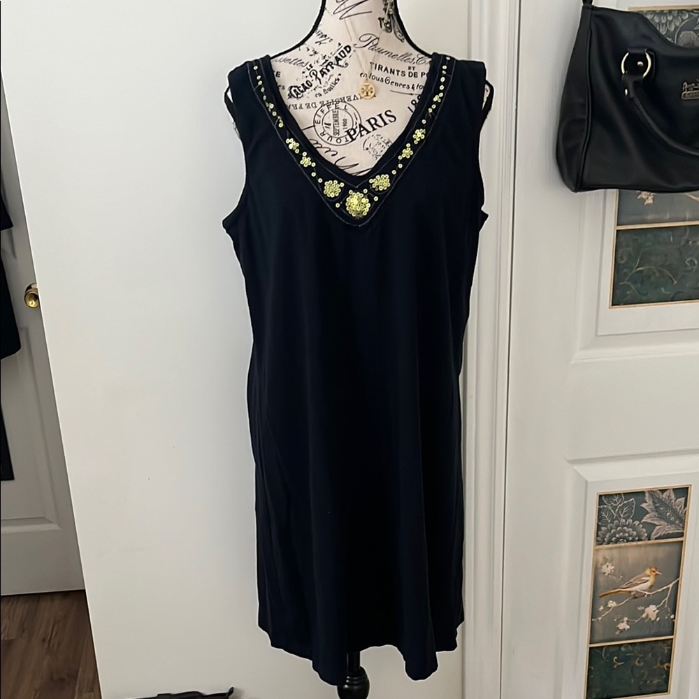 😃Chic Black Sleeveless Dress with Embellished Neckline